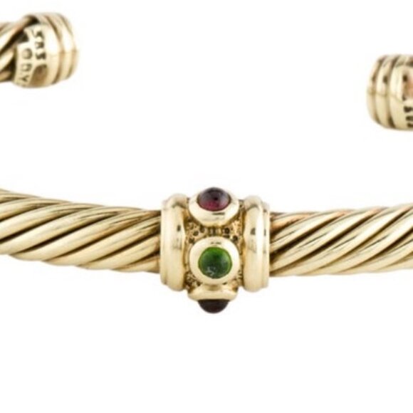 DAVID YURMAN 14K 585 YELLOW GOLD GARNET & DIOPSIDE RENAISSANCE CUFF BRACELET - Picture 6 of 6